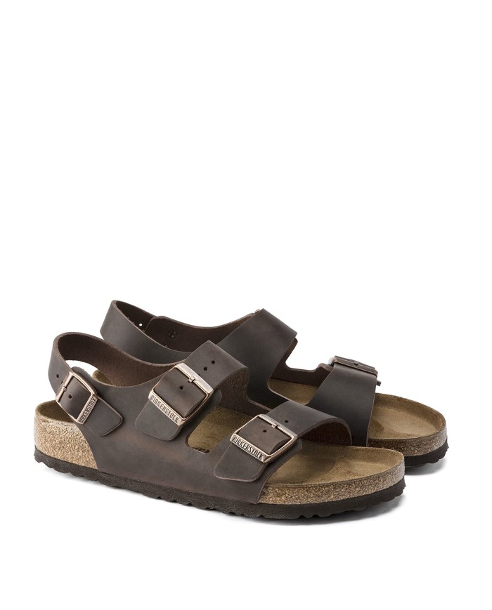BIRKENSTOCK SANDALO UNISEX MILANO HABANA OILED LEATHER MOCCA 034873