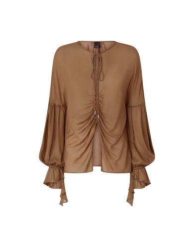 PINKO BLUSA FLUIDA CON ARRICCI E VOLANT AL POLSO MARRONE/GHIANDA 104712 125