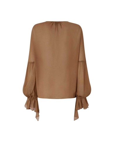 PINKO BLUSA FLUIDA CON ARRICCI E VOLANT AL POLSO MARRONE/GHIANDA 104712 125