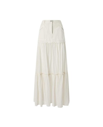 PINKO GONNA LUNGA IN CANVAS E VOILE DI COTONE BIANCO CIGNO 105252 125