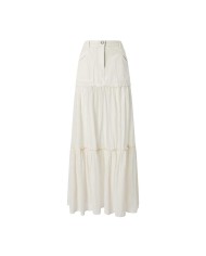 PINKO GONNA LUNGA IN CANVAS E VOILE DI COTONE BIANCO CIGNO 105252 125