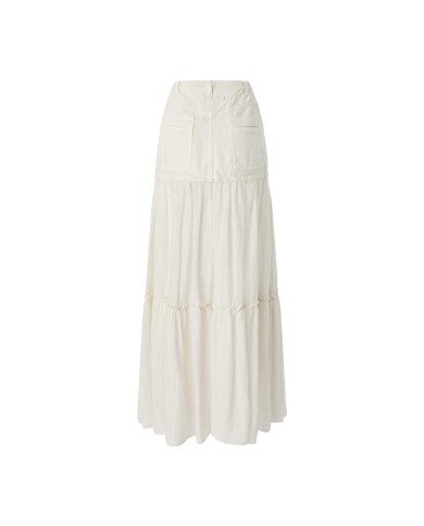 PINKO GONNA LUNGA IN CANVAS E VOILE DI COTONE BIANCO CIGNO 105252 125