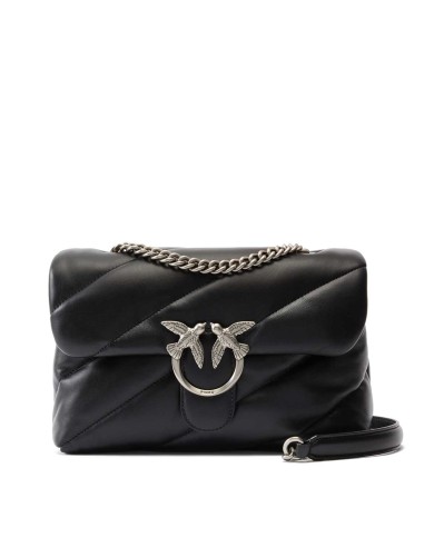 PINKO BORSA CROSSBODY MEDIA LOVE BAG PUFF IN NAPPA TRAPUNTATA NERO/OLD SILVER 100038 225