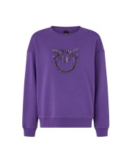 PINKO FELPA GIROCOLLO CON RICAMO GIOIELLO LOVE BIRDS VIOLA 100534 225