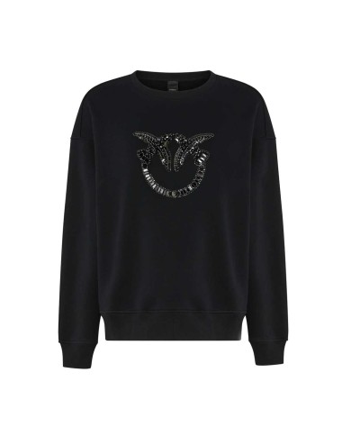 PINKO FELPA GIROCOLLO CON RICAMO GIOIELLO LOVE BIRDS NERO LIMOUSINE 100534 225