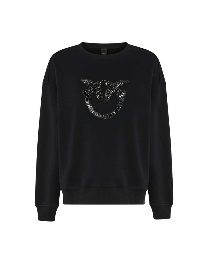 PINKO FELPA GIROCOLLO CON RICAMO GIOIELLO LOVE BIRDS NERO LIMOUSINE 100534 225