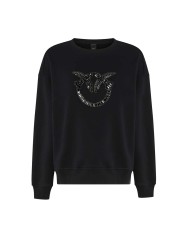 PINKO FELPA GIROCOLLO CON RICAMO GIOIELLO LOVE BIRDS NERO LIMOUSINE 100534 225
