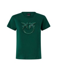 PINKO T-SHIRT LOGO LOVE BIRDS RICAMO GIOIELLO VERDE 100535 225