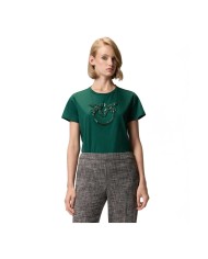PINKO T-SHIRT LOGO LOVE BIRDS RICAMO GIOIELLO VERDE 100535 225