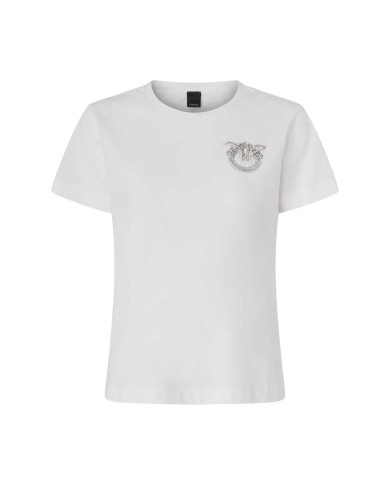 PINKO T-SHIRT CON RICAMO LOVO LOVE BIRDS N CRISTALLI  BIANCO 103320 225