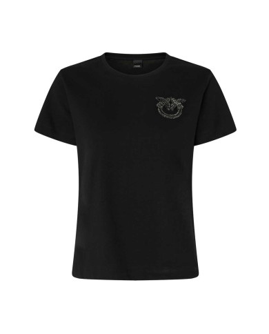 PINKO T-SHIRT CON RICAMO LOVO LOVE BIRDS N CRISTALLI  NERO LIMOUSINE 103320 225