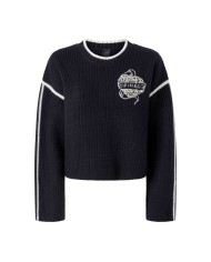 PINKO MAGLIONE GIROCOLLO CON RICAMI GIOIELLO BLU/BIANCO 105397 225