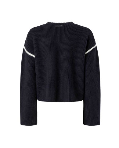 PINKO MAGLIONE GIROCOLLO CON RICAMI GIOIELLO BLU/BIANCO 105397 225