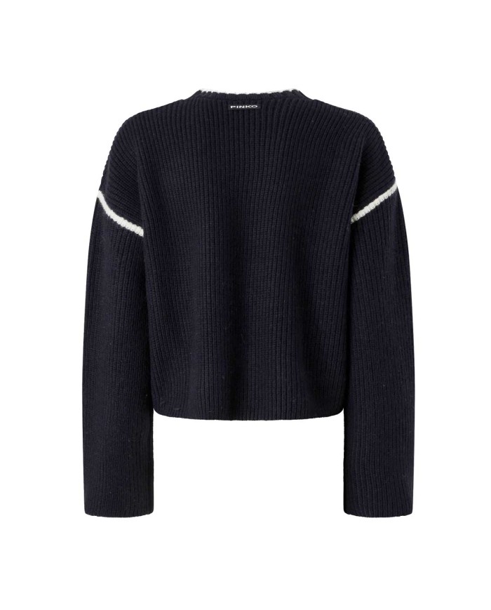 PINKO MAGLIONE GIROCOLLO CON RICAMI GIOIELLO BLU/BIANCO 105397 225