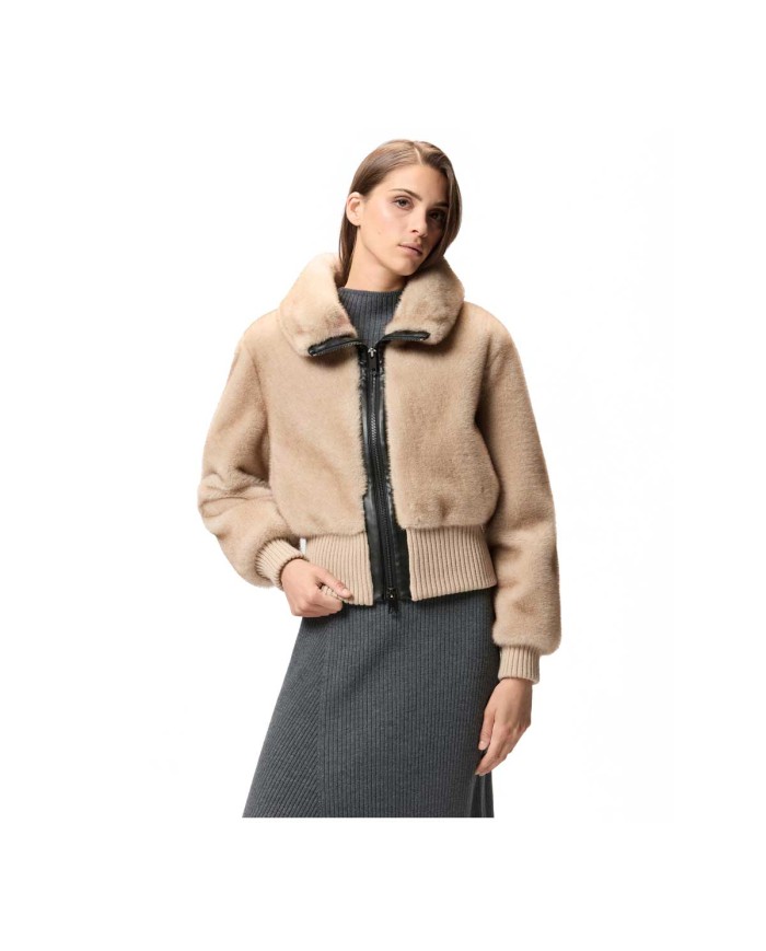 PINKO BOMBER IN TESSUTO EFFETO PELLICCIA BEIGE/CHIARO DI LUNA 105399 225