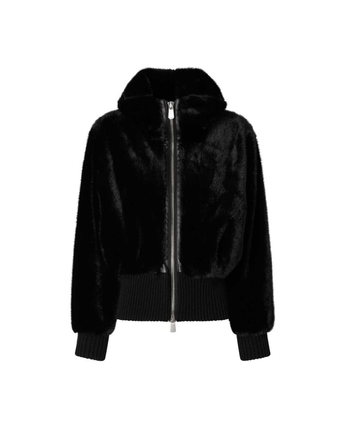 PINKO BOMBER IN TESSUTO EFFETO PELLICCIA NERO LIMOUSINE 105399 225
