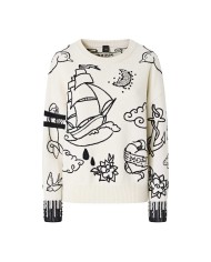 PINKO MAGLIONE GIROCOLLO CON FANTASIE BIANCO/BLU 105427 225