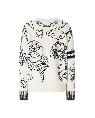 PINKO MAGLIONE GIROCOLLO CON FANTASIE BIANCO/BLU 105427 225