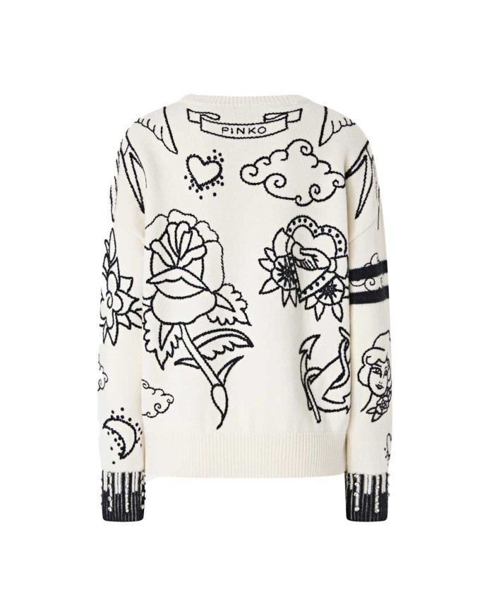 PINKO MAGLIONE GIROCOLLO CON FANTASIE BIANCO/BLU 105427 225