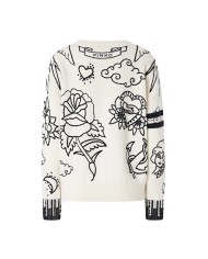 PINKO MAGLIONE GIROCOLLO CON FANTASIE BIANCO/BLU 105427 225