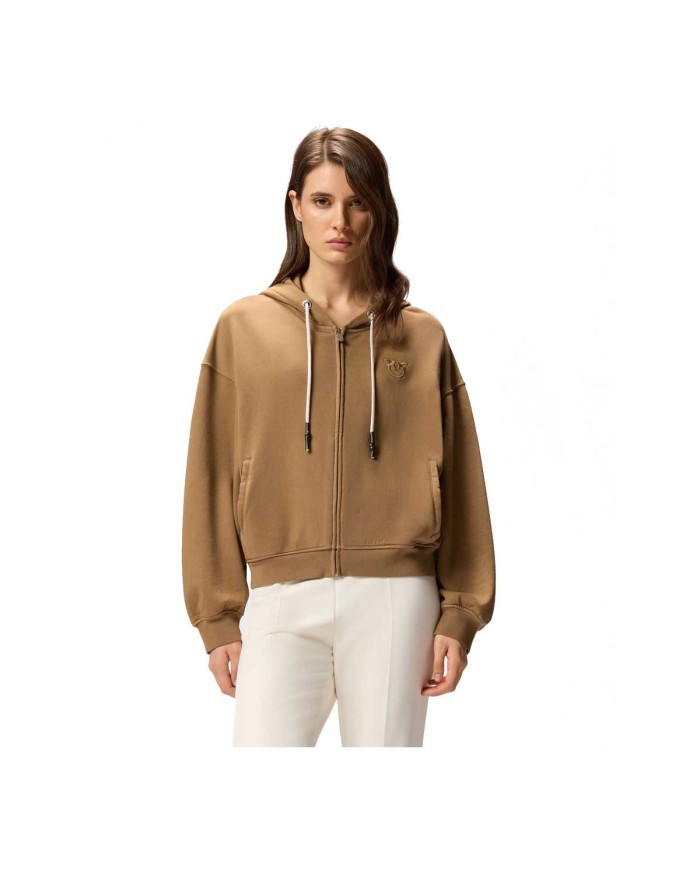 PINKO FELPA CON ZIP E CAPPUCCIO MARRONE/CAFFE LIQUOROSO