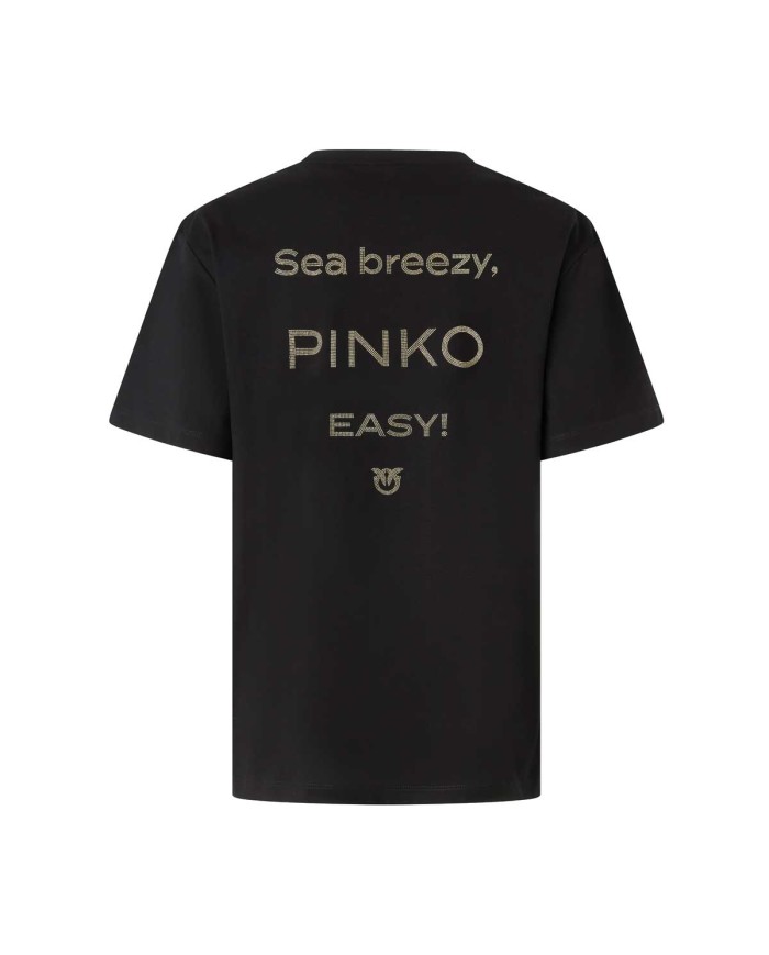 PINKO T-SHIRT LOGO STRASS NERO LIMOUSINE 105526 225