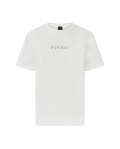 PINKO T-SHIRT LOGO STRASS BIANCO/BIANCANEVE 105526 225