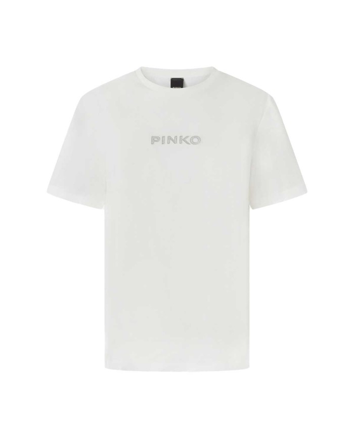 PINKO T-SHIRT LOGO STRASS BIANCO/BIANCANEVE 105526 225