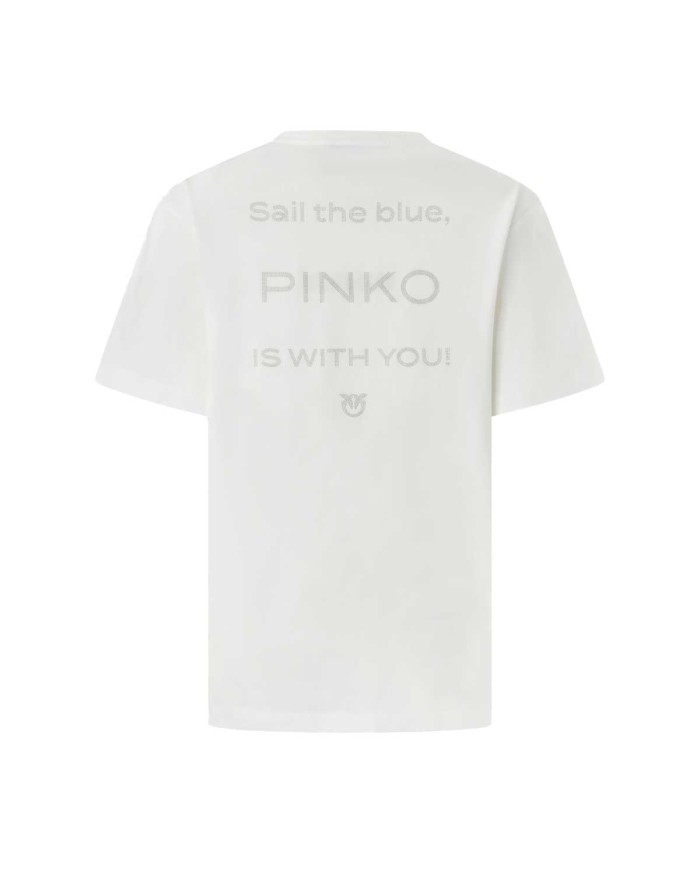 PINKO T-SHIRT LOGO STRASS BIANCO/BIANCANEVE 105526 225