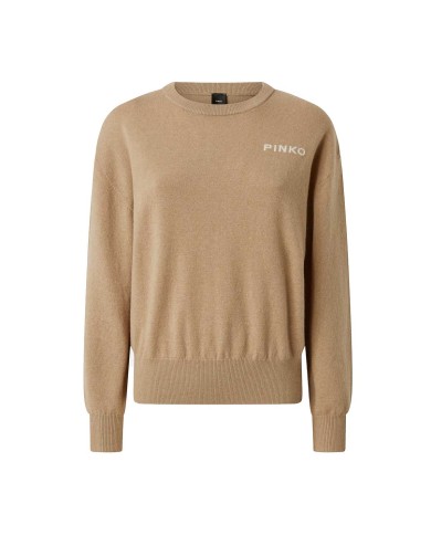 PINKO MAGLIONE CON MAXI LOGO LOVE BIRDS CAMMELLO/BIANCO 105561 225