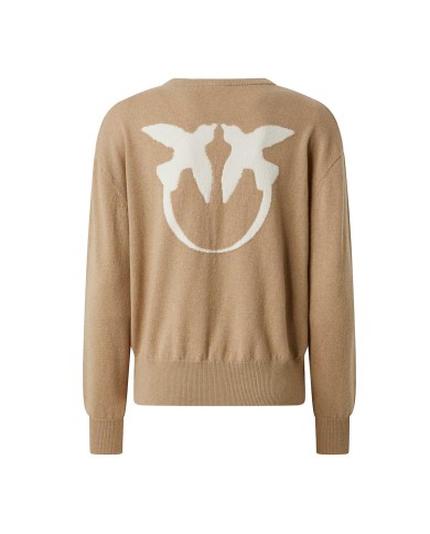 PINKO MAGLIONE CON MAXI LOGO LOVE BIRDS CAMMELLO/BIANCO 105561 225