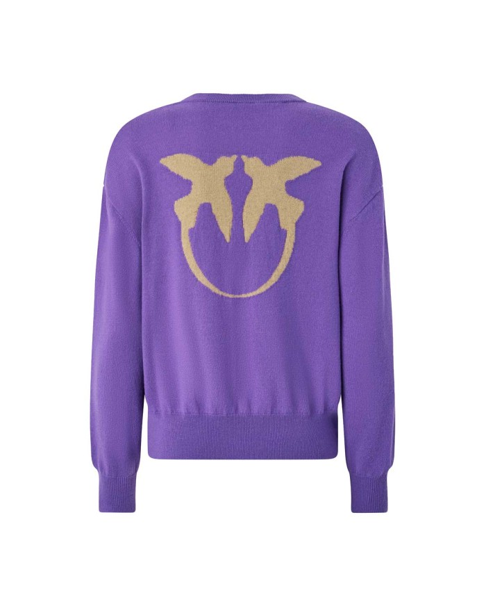 PINKO MAGLIONE CON MAXI LOGO LOVE BIRDS VIOLA/CAMMELLO 105561 225
