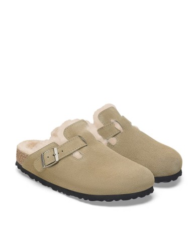 BIRKENSTOCK SANDALO SABOT UNISEX BOSTON SHEARLING PELLICCIA AGNELLO TAUPE 1028299 CO