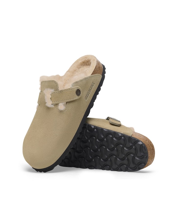 BIRKENSTOCK SANDALO SABOT UNISEX BOSTON SHEARLING PELLICCIA AGNELLO TAUPE 1028299 CO