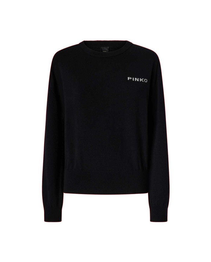 PINKO MAGLIONE CON MAXI LOGO LOVE BIRDS NERO/BIANCO 105561 225