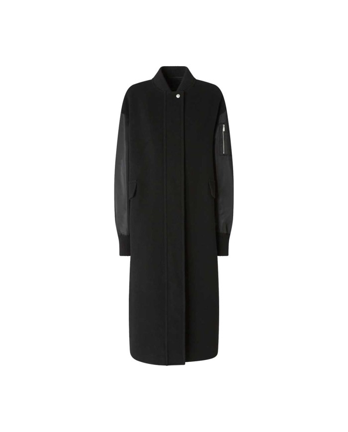 PINKO CAPPOTTO LUNGO IN PANNO E SATIN NERO LIMOUSINE 105640 225