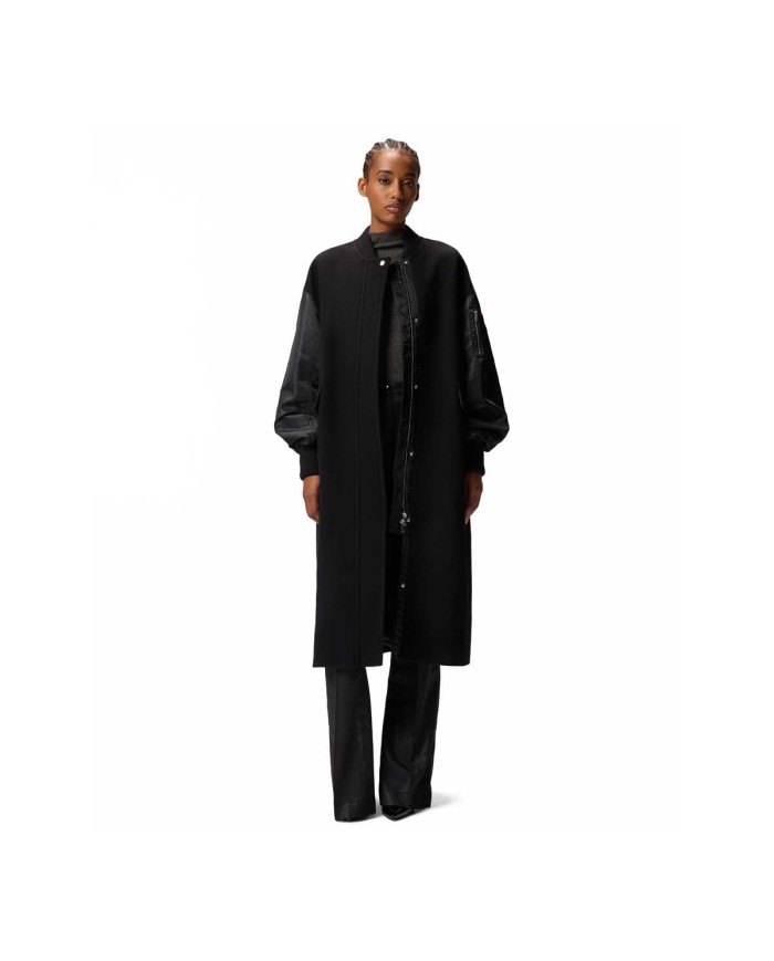 PINKO CAPPOTTO LUNGO IN PANNO E SATIN NERO LIMOUSINE 105640 225