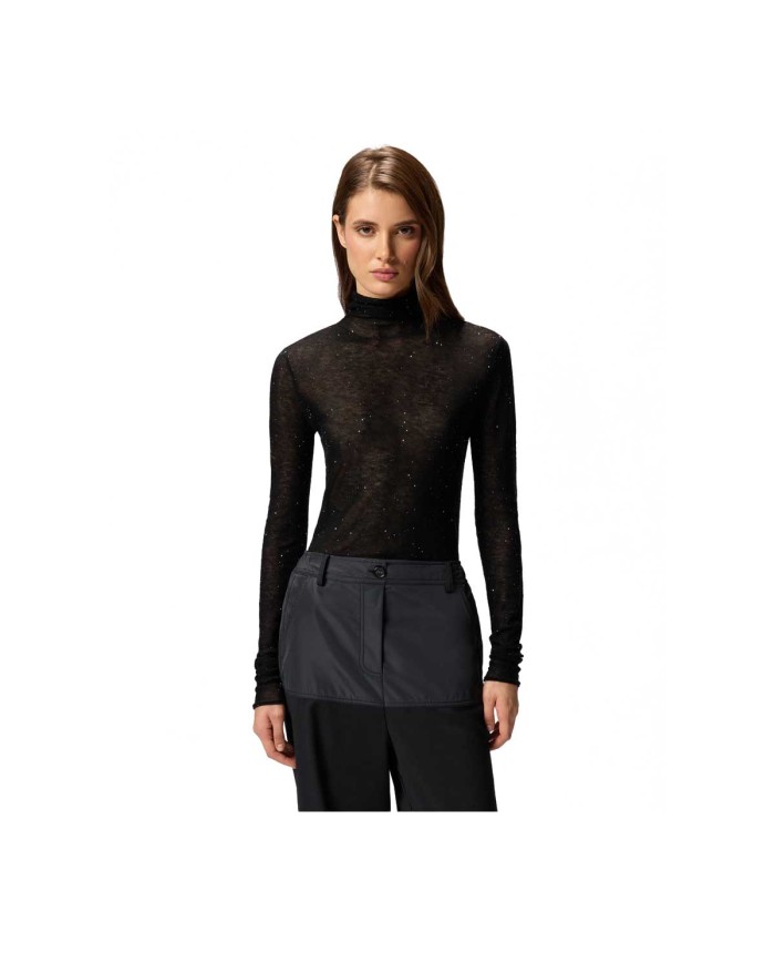 PINKO MAGLIA ADERENTE A COLLO ALTO CON MICRO PAILETTES NERO LIMOUSINE 105821 225