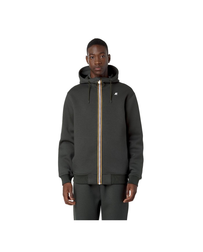 K-WAY GIACCA UOMO RAINER SPACER  FELPATA CON CAPPUCCIO  GREEN BLACKISH K2141DW CO