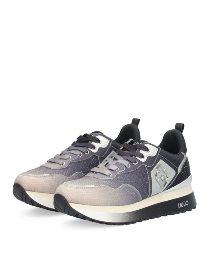 LIU-JO CALZATURE SCARPA DONNA SNEAKERS PLATFORM CON DETTAGLI PYTHON STRASS SATIN BLACK WHITE BF5009 225