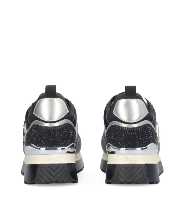 LIU-JO CALZATURE SCARPA DONNA SNEAKERS PLATFORM CON DETTAGLI PYTHON STRASS SATIN BLACK WHITE BF5009 225