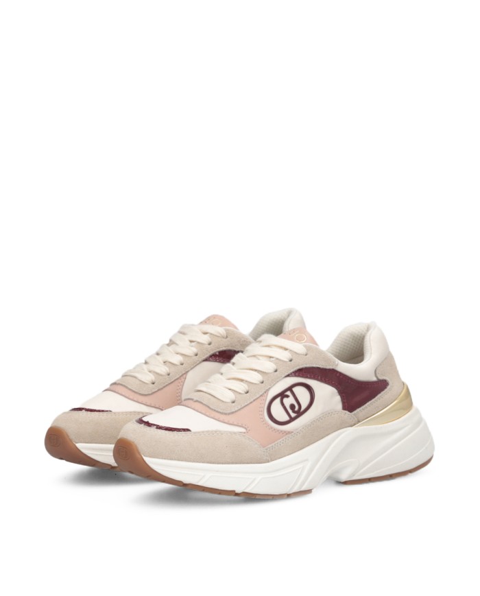 LIU-JO CALZATURE SCARPA DONNA SNEAKERS IN SUEDE E NYLON ROPE MILK CREMISI BF5017 225