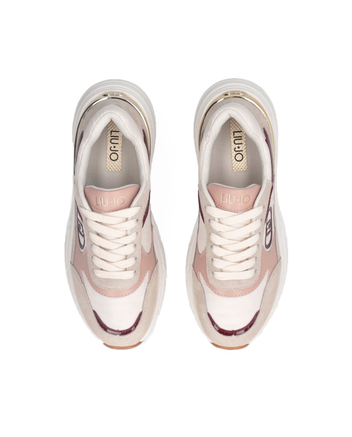LIU-JO CALZATURE SCARPA DONNA SNEAKERS IN SUEDE E NYLON ROPE MILK CREMISI BF5017 225