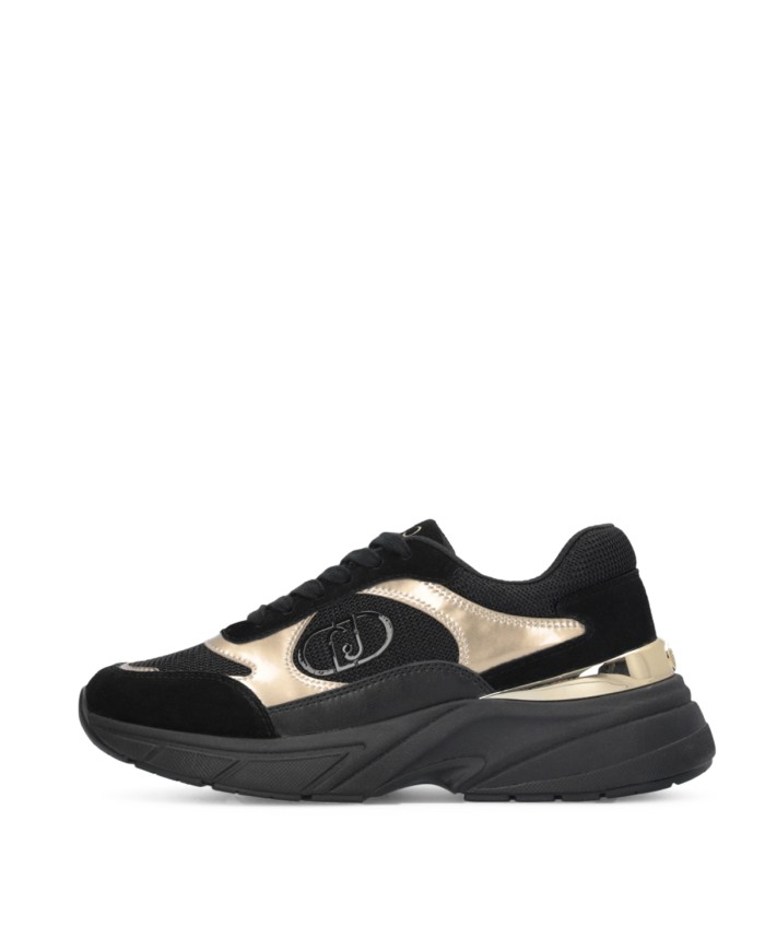 LIU-JO CALZATURE SCARPA DONNA SNEAKERS IN COW SUEDE E MESH METAL BLACK LIGHT GOLD BF5017 225