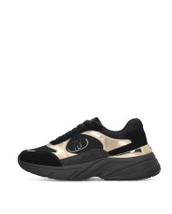 LIU-JO CALZATURE SCARPA DONNA SNEAKERS IN COW SUEDE E MESH METAL BLACK LIGHT GOLD BF5017 225
