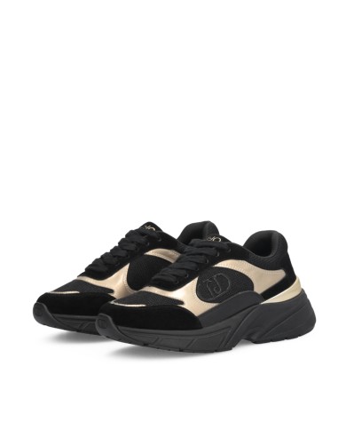 LIU-JO CALZATURE SCARPA DONNA SNEAKERS IN COW SUEDE E MESH METAL BLACK LIGHT GOLD BF5017 225