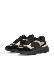LIU-JO CALZATURE SCARPA DONNA SNEAKERS IN COW SUEDE E MESH METAL BLACK LIGHT GOLD BF5017 225