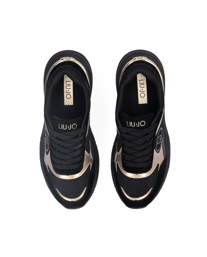 LIU-JO CALZATURE SCARPA DONNA SNEAKERS IN COW SUEDE E MESH METAL BLACK LIGHT GOLD BF5017 225