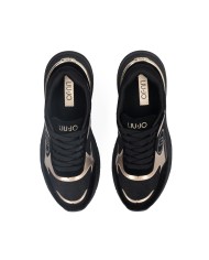 LIU-JO CALZATURE SCARPA DONNA SNEAKERS IN COW SUEDE E MESH METAL BLACK LIGHT GOLD BF5017 225