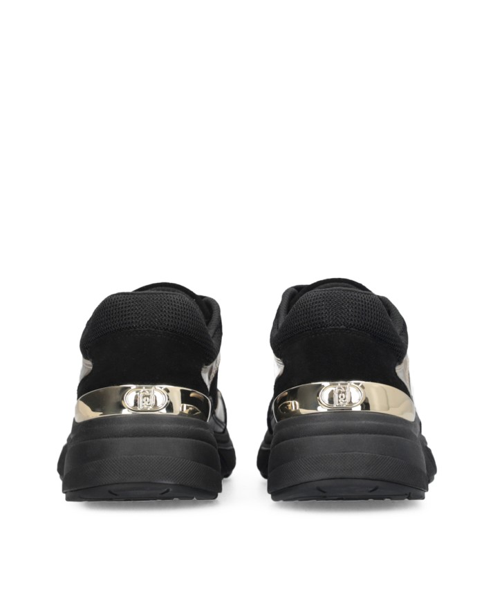 LIU-JO CALZATURE SCARPA DONNA SNEAKERS IN COW SUEDE E MESH METAL BLACK LIGHT GOLD BF5017 225